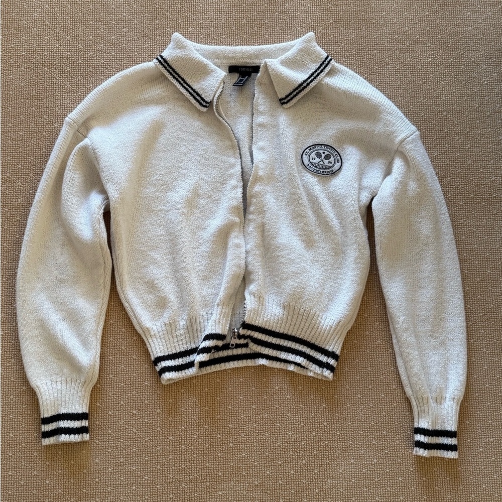 Forever 21 Cream Cropped Tennis Cardigan XS